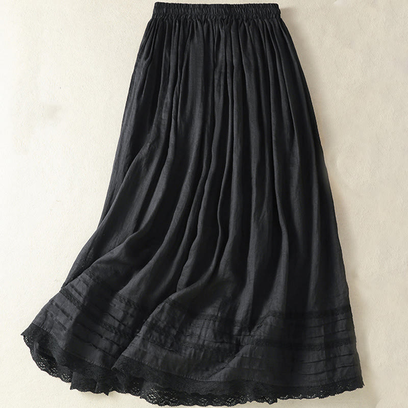 Buddha Stones夏 無地 ドローストリング レース パッチワークデザイン レディース コットンリネン 7-8丈スカート - image 20