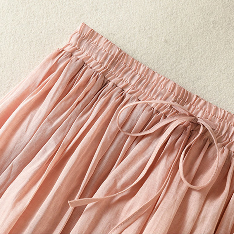 Buddha Stones夏 無地 ドローストリング レース パッチワークデザイン レディース コットンリネン 7-8丈スカート - image 4