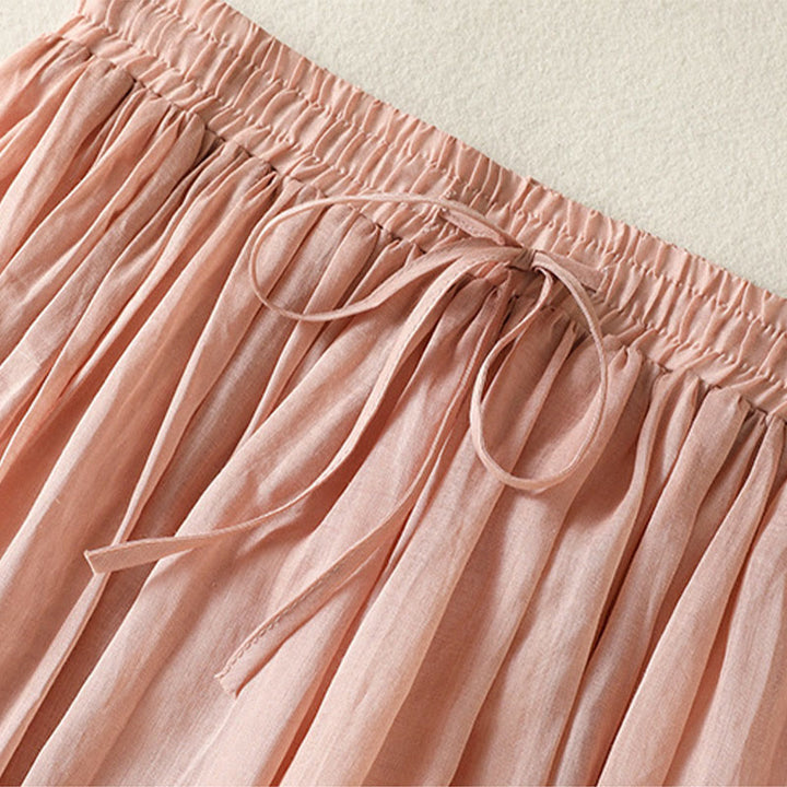 Buddha Stones夏 無地 ドローストリング レース パッチワークデザイン レディース コットンリネン 7-8丈スカート - image 2