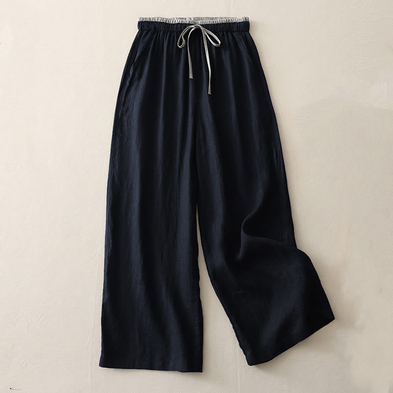 Buddha Stonesカジュアル カラーブロック ドローストリング レディース コットン ワイドレッグパンツ ポケット付き - 黒 - US14、 UK/AU18、 EU46 (3XL) - image 10
