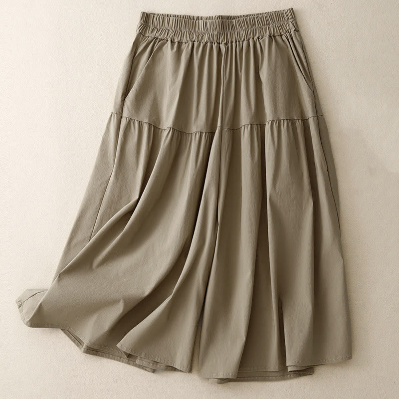 Buddha Stonesカジュアル ルーズ 無地 レディース コットン 伸縮性 7-8丈 ワイドレッグパンツ ポケット付き - タン - US8-10，UK/AU12-14，EU40-42 (2XL) - image 0