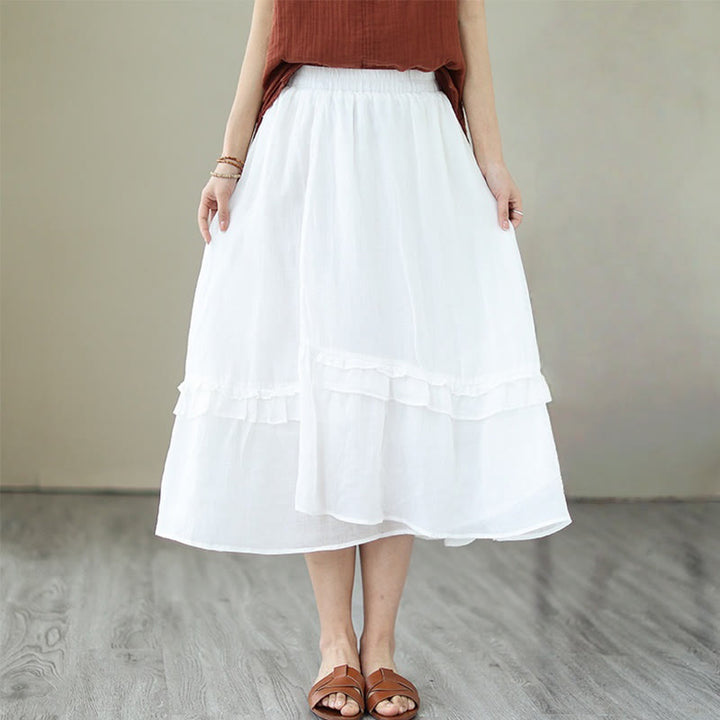 Buddha Stonesヴィンテージアーティスティックピュアカラーフリルデザイン不規則なレディースコットンリネンスカート - 白 - US8-10，UK/AU12-14，EU40-42 (2XL) - image 23