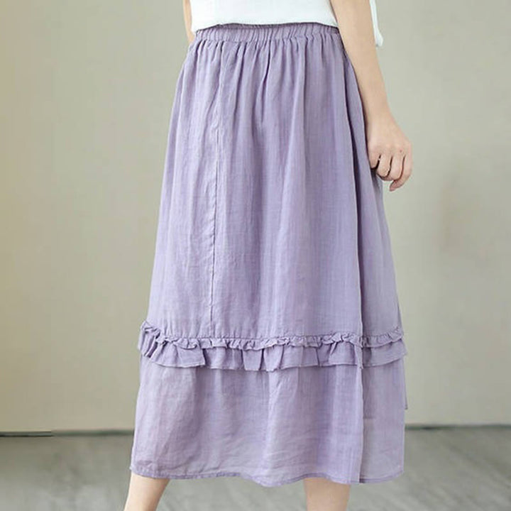 Buddha Stonesヴィンテージアーティスティックピュアカラーフリルデザイン不規則なレディースコットンリネンスカート - image 13