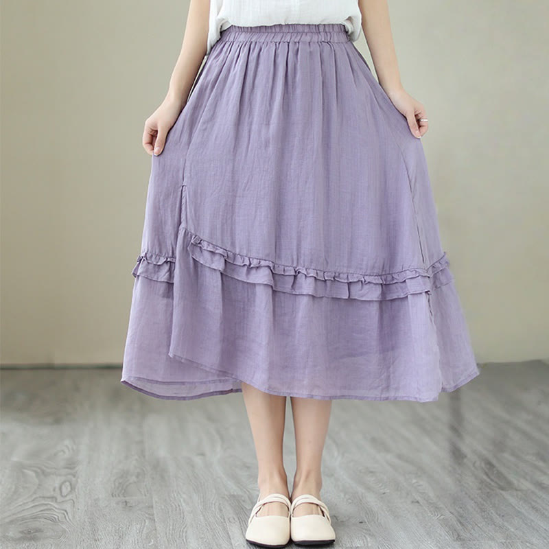 Buddha Stonesヴィンテージアーティスティックピュアカラーフリルデザイン不規則なレディースコットンリネンスカート - ミディアムオーキッド - US8-10，UK/AU12-14，EU40-42 (2XL) - image 10