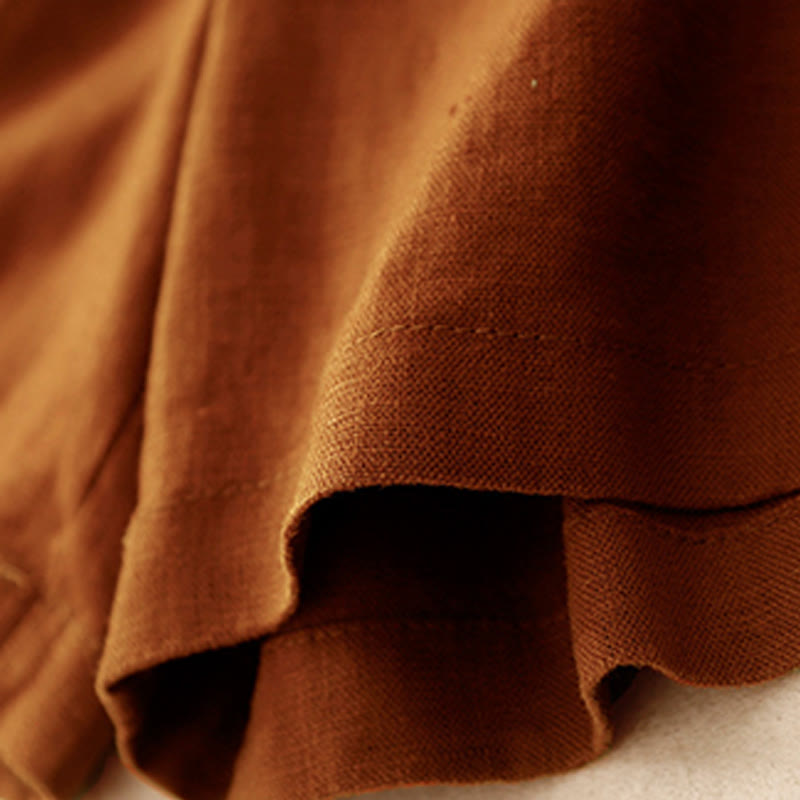 Buddha Stones夏 カジュアル プリーツ 無地 コットン リネン レディース ショートパンツ ポケット付き - image 2