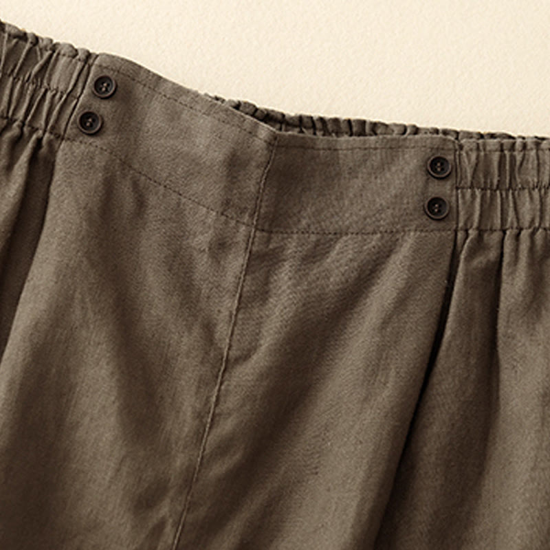 Buddha Stones夏 カジュアル プリーツ 無地 コットン リネン レディース ショートパンツ ポケット付き - image 8