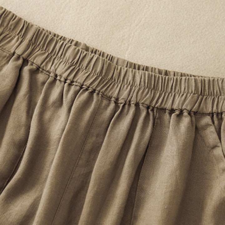 Buddha Stones夏 カジュアル 無地 コットン リネン レディース エラスティック ストレート ショーツ ポケット付き - image 4