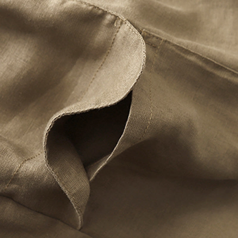 Buddha Stones夏 カジュアル 無地 コットン リネン レディース エラスティック ストレート ショーツ ポケット付き - image 1