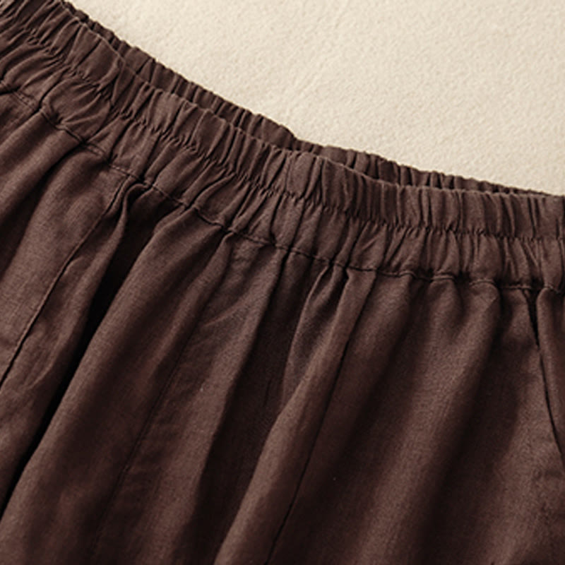 Buddha Stones夏 カジュアル 無地 コットン リネン レディース エラスティック ストレート ショーツ ポケット付き - image 11