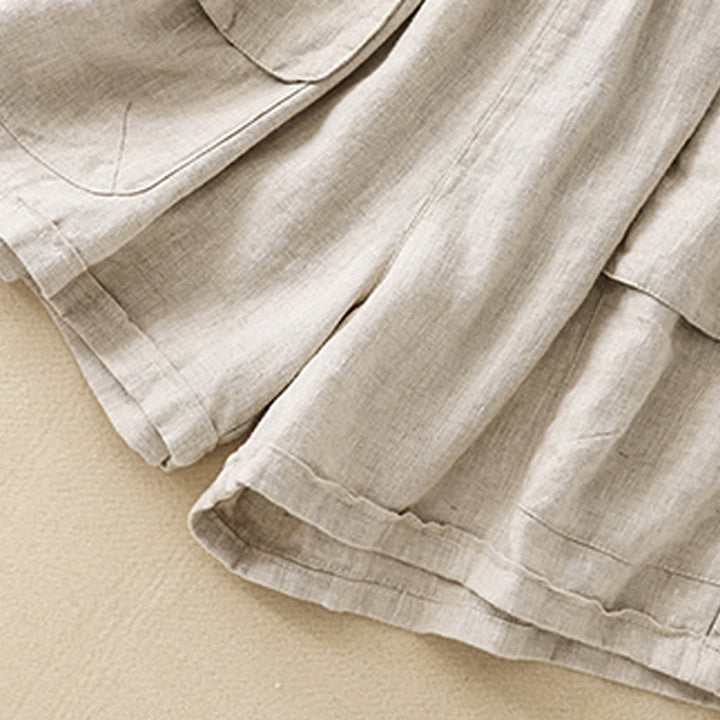 Buddha Stones夏 カジュアル 無地 コットン リネン レディース エラスティック ストレート ショーツ ポケット付き - image 15