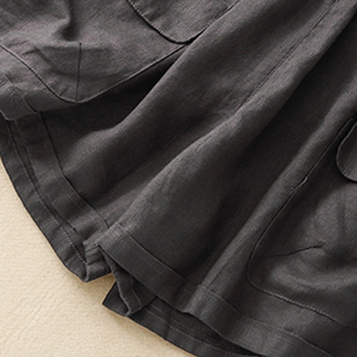 Buddha Stones夏 カジュアル 無地 コットン リネン レディース エラスティック ストレート ショーツ ポケット付き - image 24