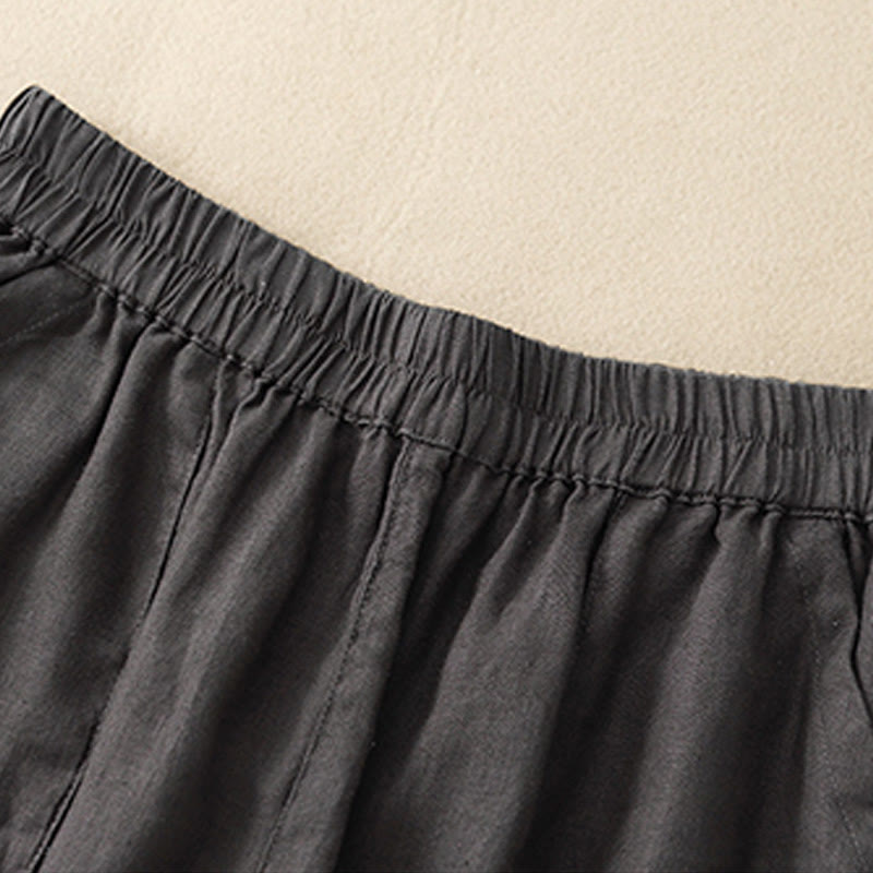 Buddha Stones夏 カジュアル 無地 コットン リネン レディース エラスティック ストレート ショーツ ポケット付き - image 23