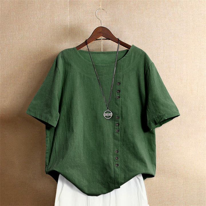Buddha Stonesカジュアル サマー 無地 ジャカード ボタン クルーネック レディース 半袖Tシャツ - 緑 - US18、 UK/AU22、 EU50 (5XL) - image 5