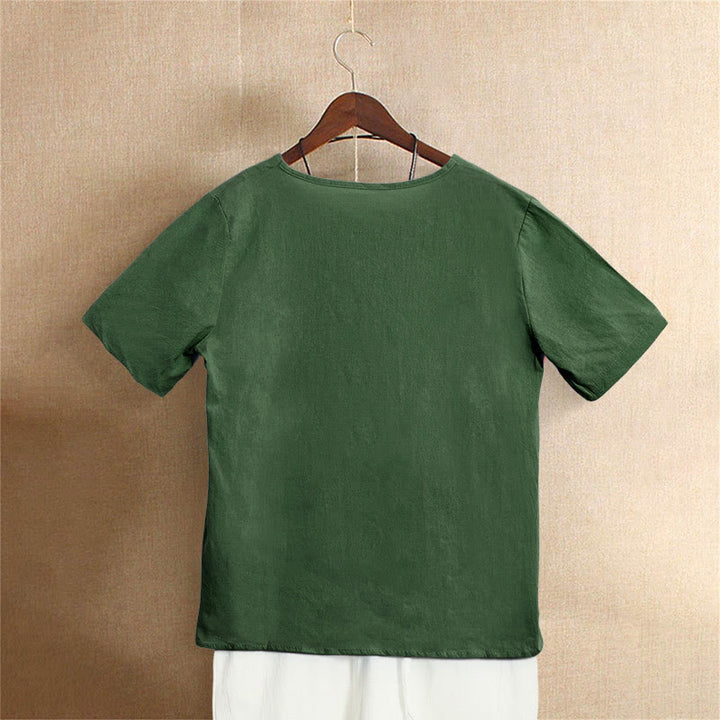 Buddha Stonesカジュアル サマー 無地 ジャカード ボタン クルーネック レディース 半袖Tシャツ - image 6
