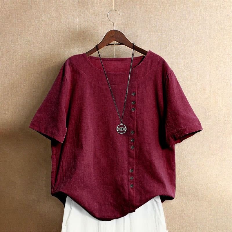 Buddha Stonesカジュアル サマー 無地 ジャカード ボタン クルーネック レディース 半袖Tシャツ - 耐火レンガ - US18、 UK/AU22、 EU50 (5XL) - image 30
