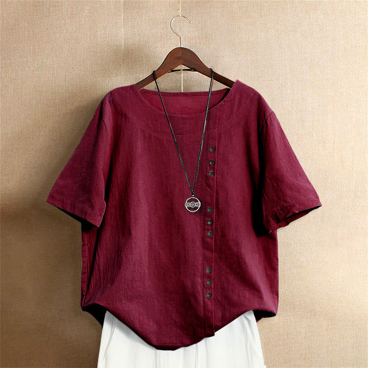 Buddha Stonesカジュアル サマー 無地 ジャカード ボタン クルーネック レディース 半袖Tシャツ - 耐火レンガ - US18、 UK/AU22、 EU50 (5XL) - image 30