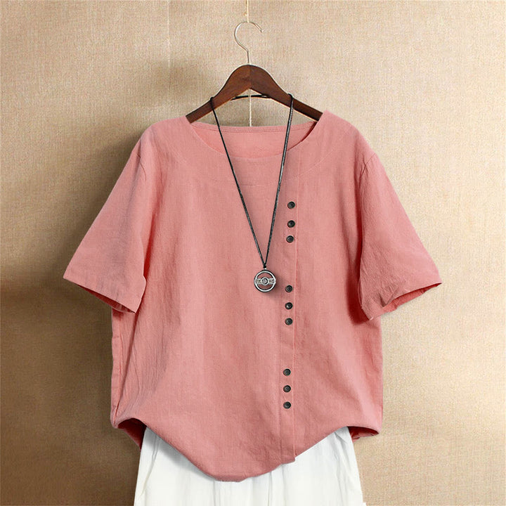 Buddha Stonesカジュアル サマー 無地 ジャカード ボタン クルーネック レディース 半袖Tシャツ - 鮭 - US18、 UK/AU22、 EU50 (5XL) - image 35