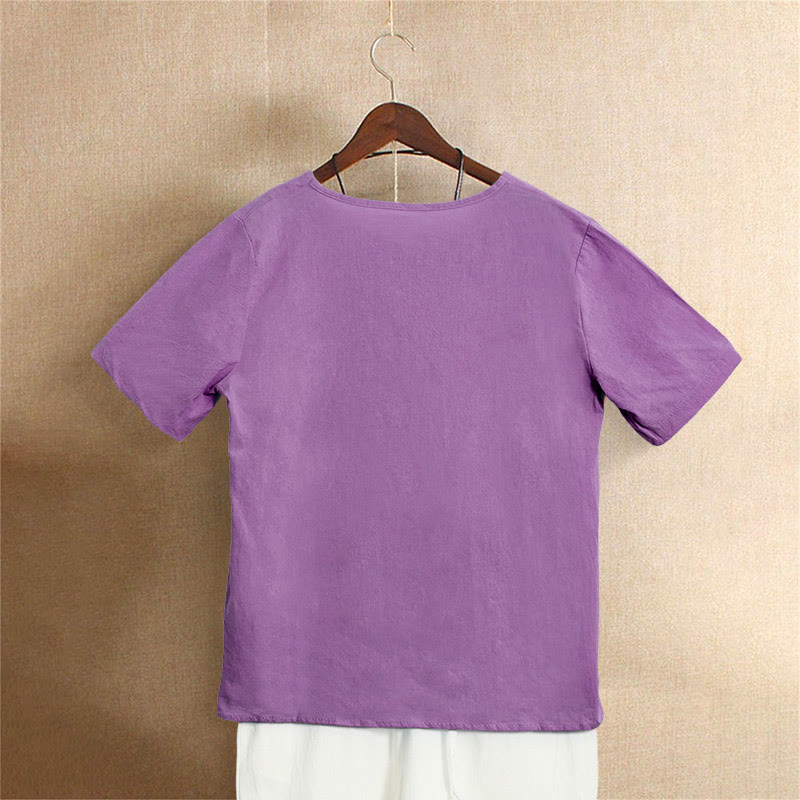 Buddha Stonesカジュアル サマー 無地 ジャカード ボタン クルーネック レディース 半袖Tシャツ - image 41