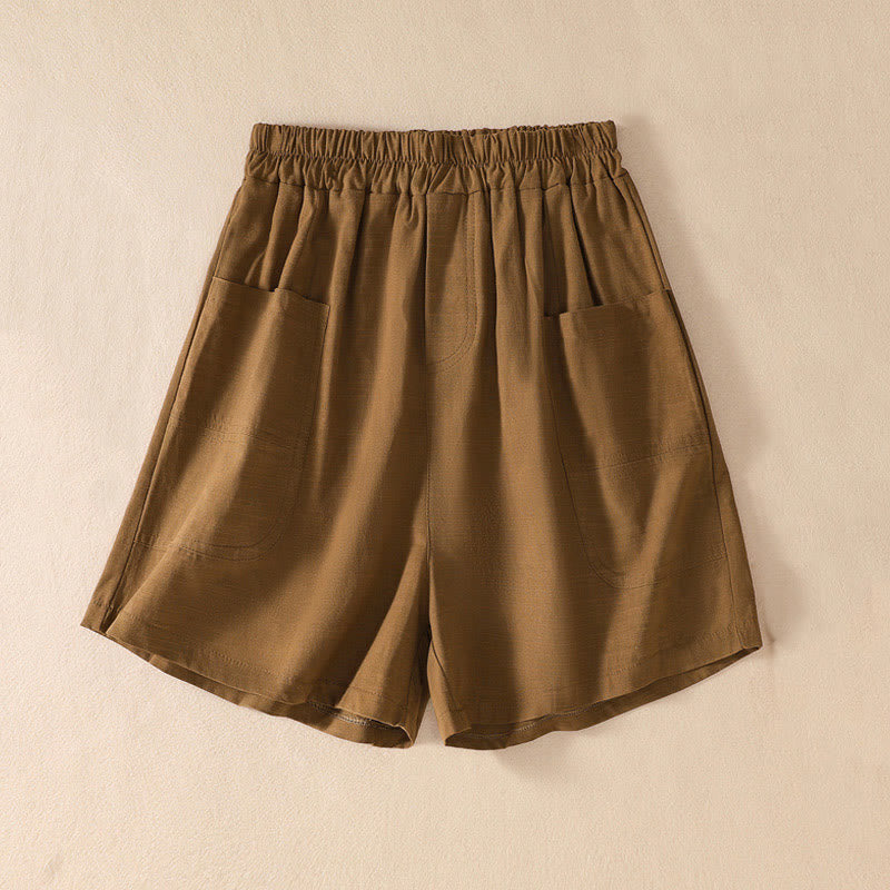 Buddha Stones夏 カジュアル 伸縮性ウエスト 無地 レディース ポリエステル ショートパンツ ポケット付き - ダークゴールデンロッド - US8-10，UK/AU12-14，EU40-42 (2XL) - image 0