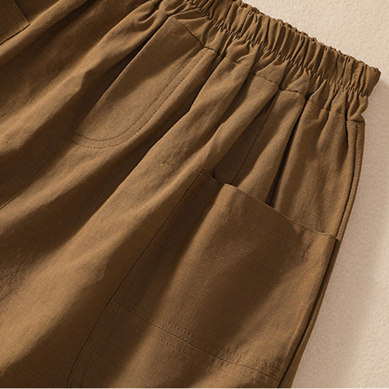 Buddha Stones夏 カジュアル 伸縮性ウエスト 無地 レディース ポリエステル ショートパンツ ポケット付き - image 7