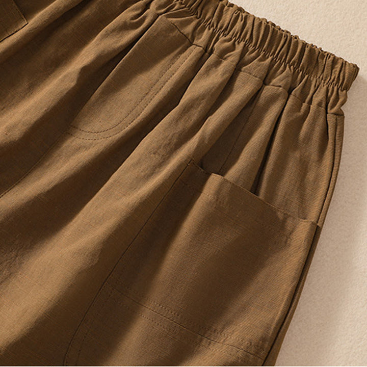 Buddha Stones夏 カジュアル 伸縮性ウエスト 無地 レディース ポリエステル ショートパンツ ポケット付き - image 7