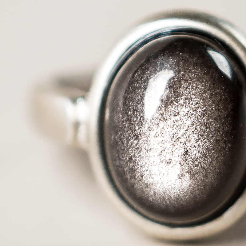 Buddha Stones天然 925 スターリングシルバー シルバーシーンオブシディアン 調節可能 プロテクションリング - image 2