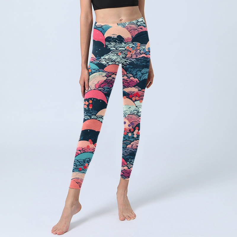 Buddha Stonesとカラフルな海の波柄プリントのジムレギンス レディース ヨガパンツ - image 5
