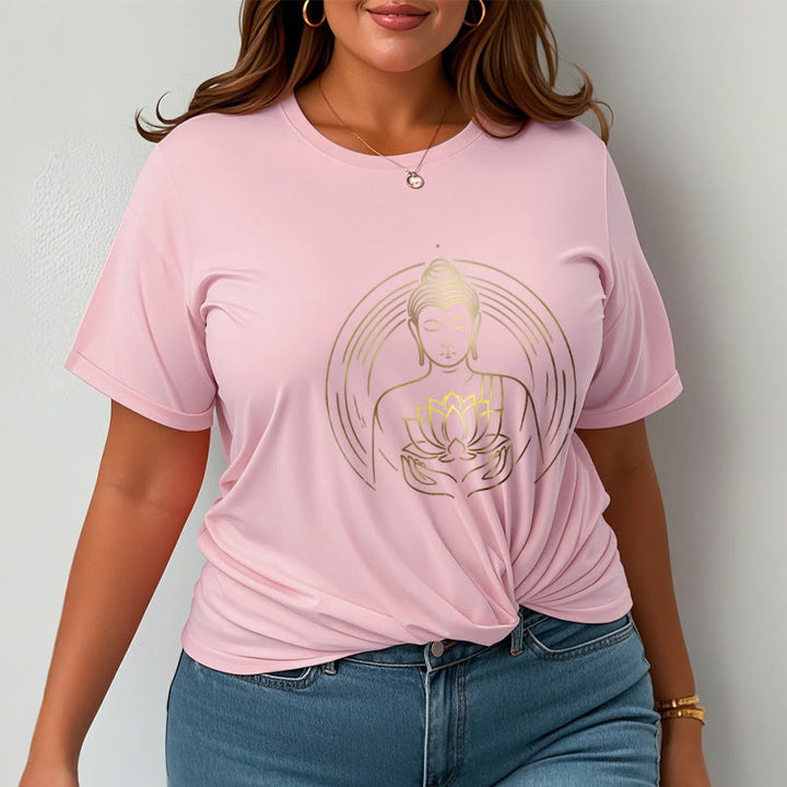 Buddha Stones蓮の花を持つ黄金の仏像 Tシャツ - image 14