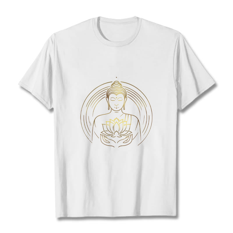 Buddha Stones蓮の花を持つ黄金の仏像 Tシャツ - 白 - 2XL - image 1