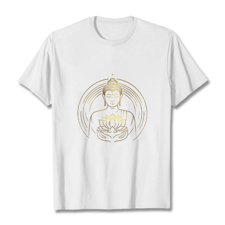 Buddha Stones蓮の花を持つ黄金の仏像 Tシャツ - 白 - 2XL - image 1