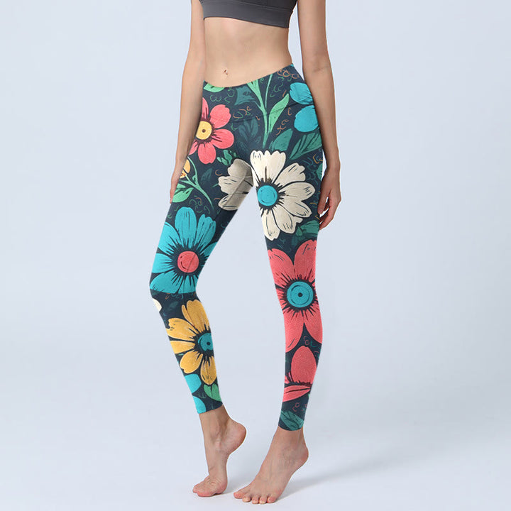 Buddha Stonesのカラフルな花柄プリントジムレギンスレディースヨガパンツ - 黒 - US18、 UK/AU22、 EU50 (4XL) - image 0