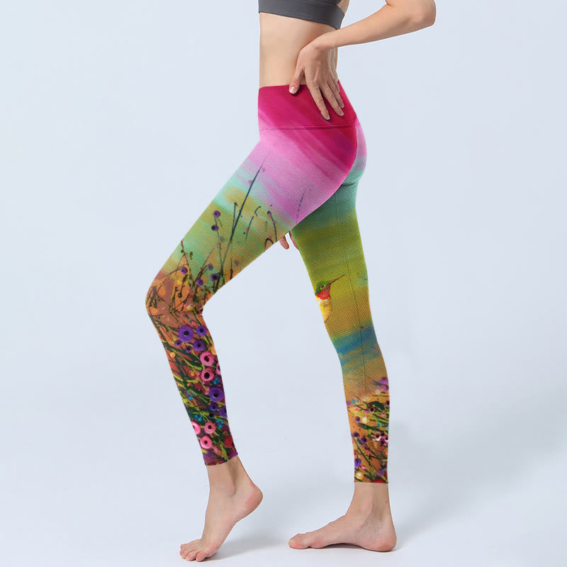 Buddha Stonesと花鳥柄プリントのジムレギンス レディース ヨガパンツ - image 3
