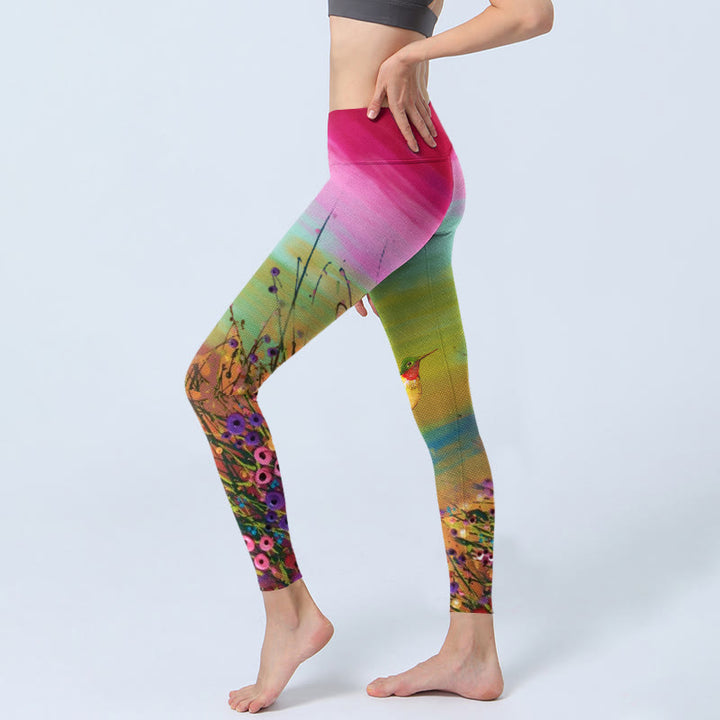 Buddha Stonesと花鳥柄プリントのジムレギンス レディース ヨガパンツ - image 3
