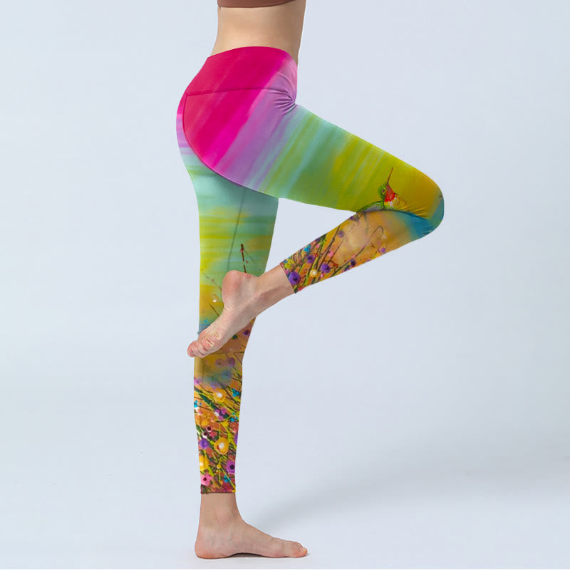 Buddha Stonesと花鳥柄プリントのジムレギンス レディース ヨガパンツ - image 4
