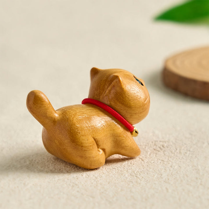 Buddha Stonesミニ白檀彫刻幸運自信猫癒し装飾 - image 6