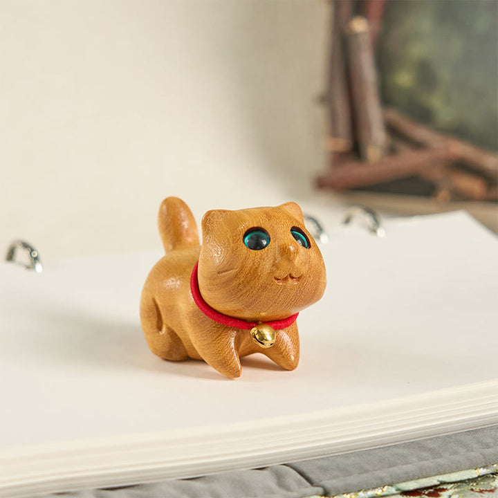 Buddha Stonesミニ白檀彫刻幸運自信猫癒し装飾 - image 3