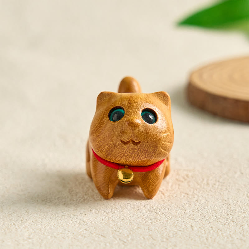 Buddha Stonesミニ白檀彫刻幸運自信猫癒し装飾 - 2.37×1.57×1.38インチ（6×4×3.5cm） - image 1