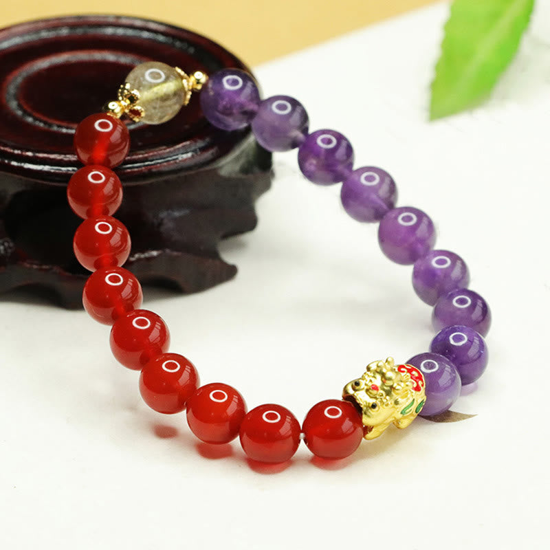 Buddha Stones天然アメジスト赤瑪瑙 Pi Xiu バランスブレスレット