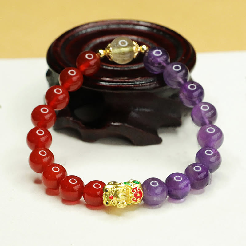 Buddha Stones天然アメジスト赤瑪瑙 Pi Xiu バランスブレスレット