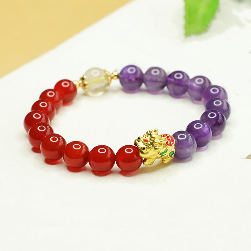 Buddha Stones天然アメジスト赤瑪瑙 Pi Xiu バランスブレスレット