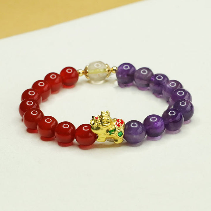 Buddha Stones天然アメジスト赤瑪瑙 Pi Xiu バランスブレスレット