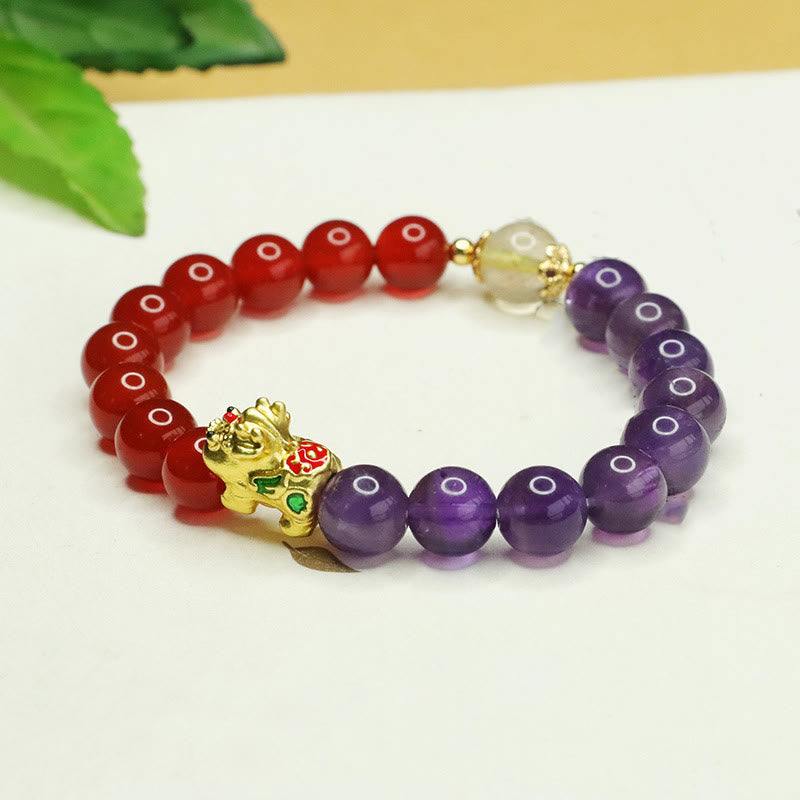 Buddha Stones天然アメジスト赤瑪瑙 Pi Xiu バランスブレスレット