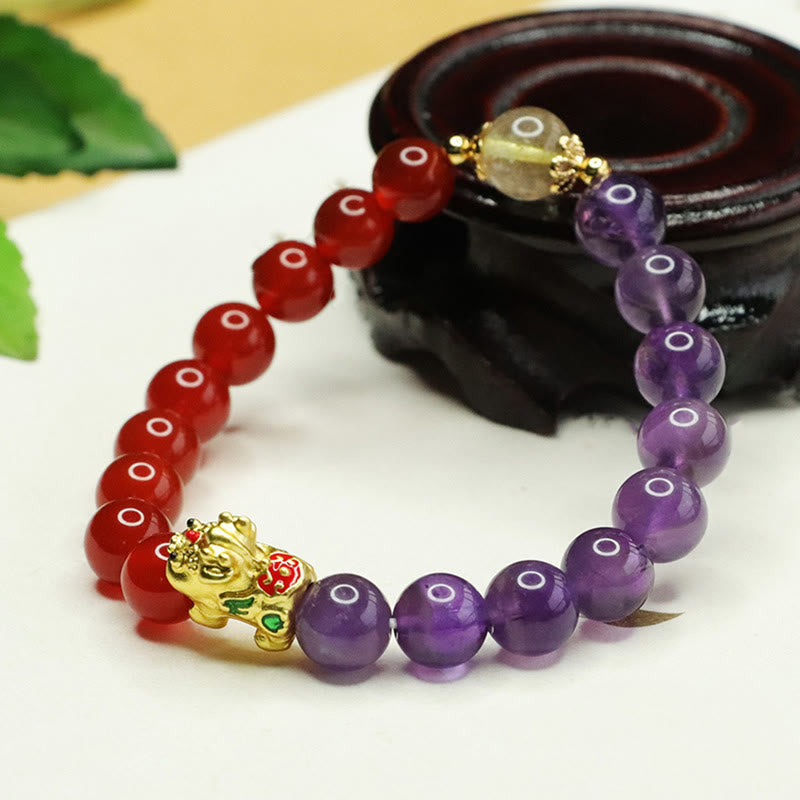 Buddha Stones天然アメジスト赤瑪瑙 Pi Xiu バランスブレスレット