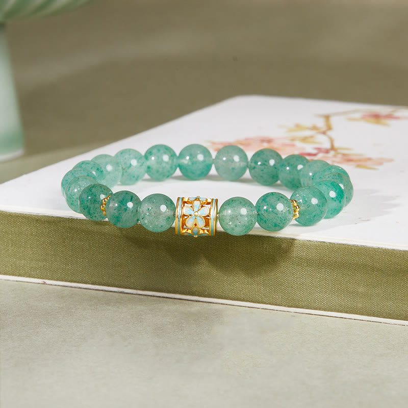 Buddha Stones925スターリングシルバー グリーンストロベリークォーツ フラワーカームブレスレット - グリーンストロベリークォーツ（手首周り：17～19cm） - image 0