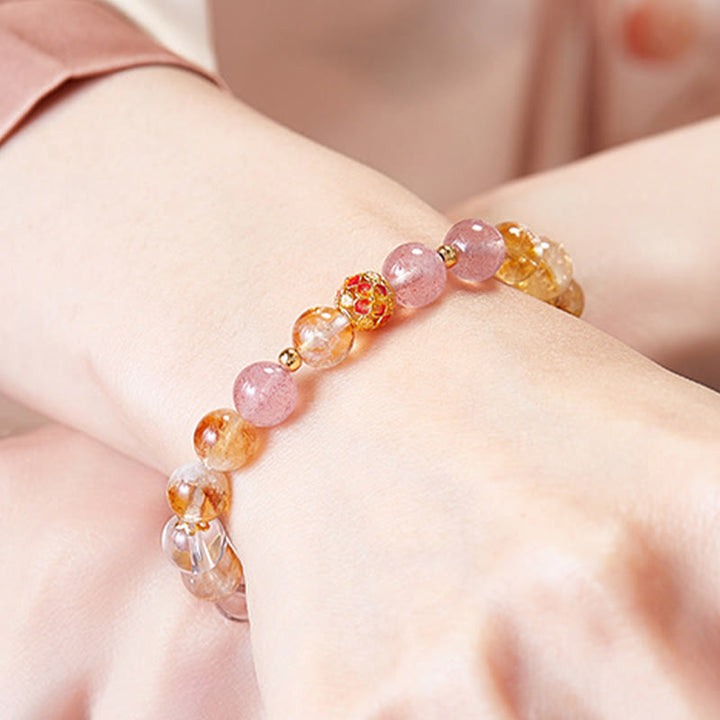 Buddha Stones 999スターリングシルバー シトリン ストロベリークォーツ ホワイトクリスタル プロテクションブレスレット