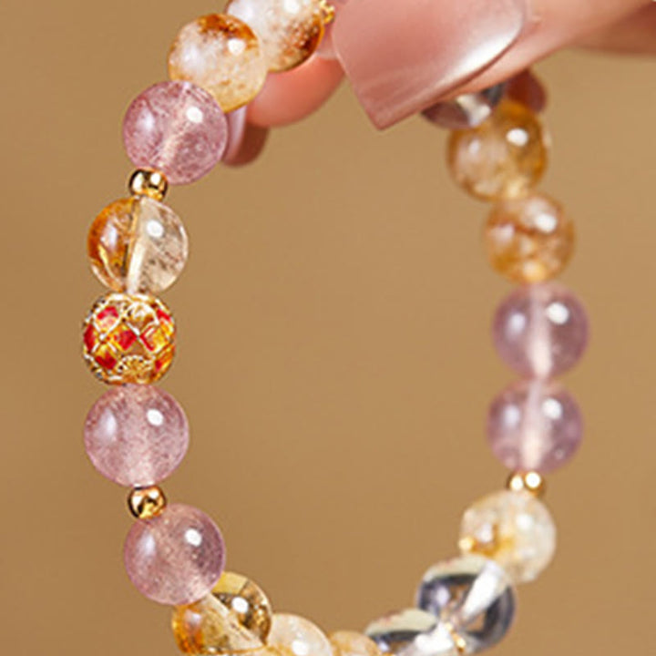 Buddha Stones 999スターリングシルバー シトリン ストロベリークォーツ ホワイトクリスタル プロテクションブレスレット