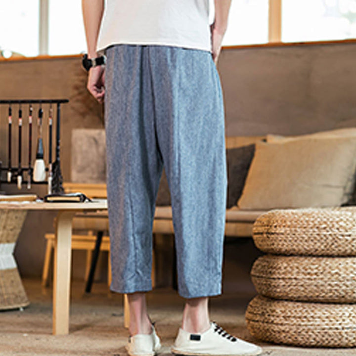 Buddha Stonesカジュアル 無地 ドローストリング メンズ 伸縮性ウエストバンド コットンリネン パンツ ポケット付き - image 35