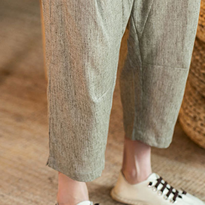 Buddha Stonesカジュアル 無地 ドローストリング メンズ 伸縮性ウエストバンド コットンリネン パンツ ポケット付き - image 11