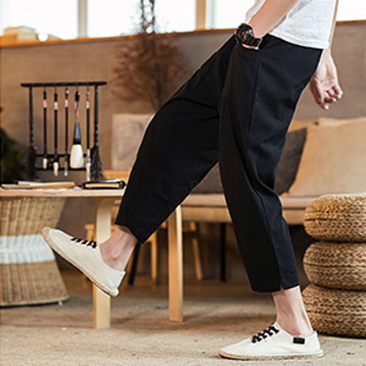 Buddha Stonesカジュアル 無地 ドローストリング メンズ 伸縮性ウエストバンド コットンリネン パンツ ポケット付き - image 31