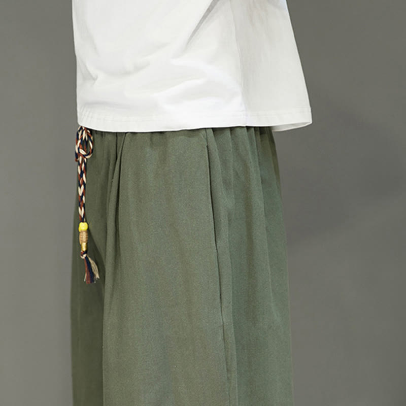 Buddha Stonesカジュアル 無地 サイドボタンデザイン ドローストリング メンズ コットン クロップドパンツ ポケット付き - image 26